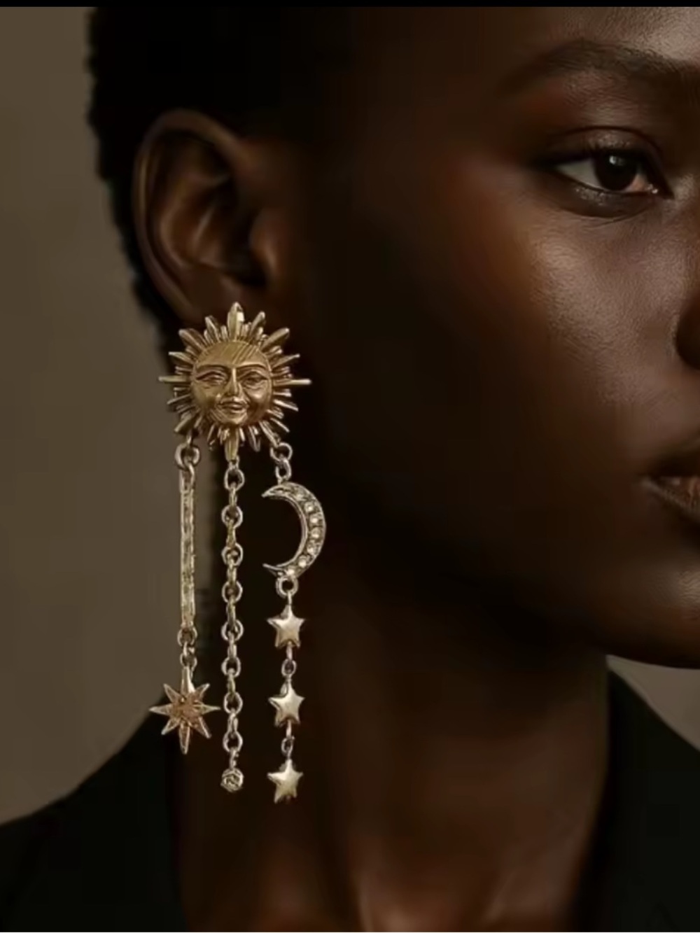 Celestial Moon Sun Gold Dangle Earrings